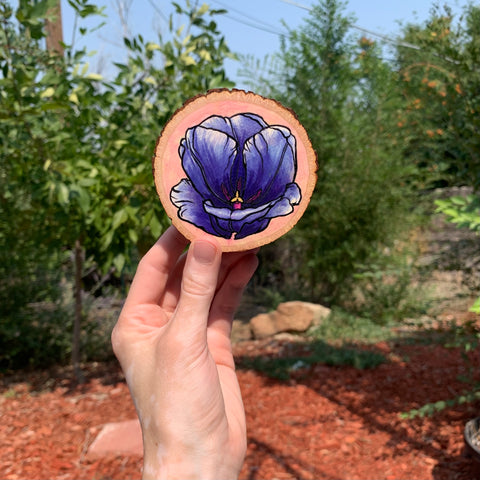 Blue Tulip Wooden Coaster