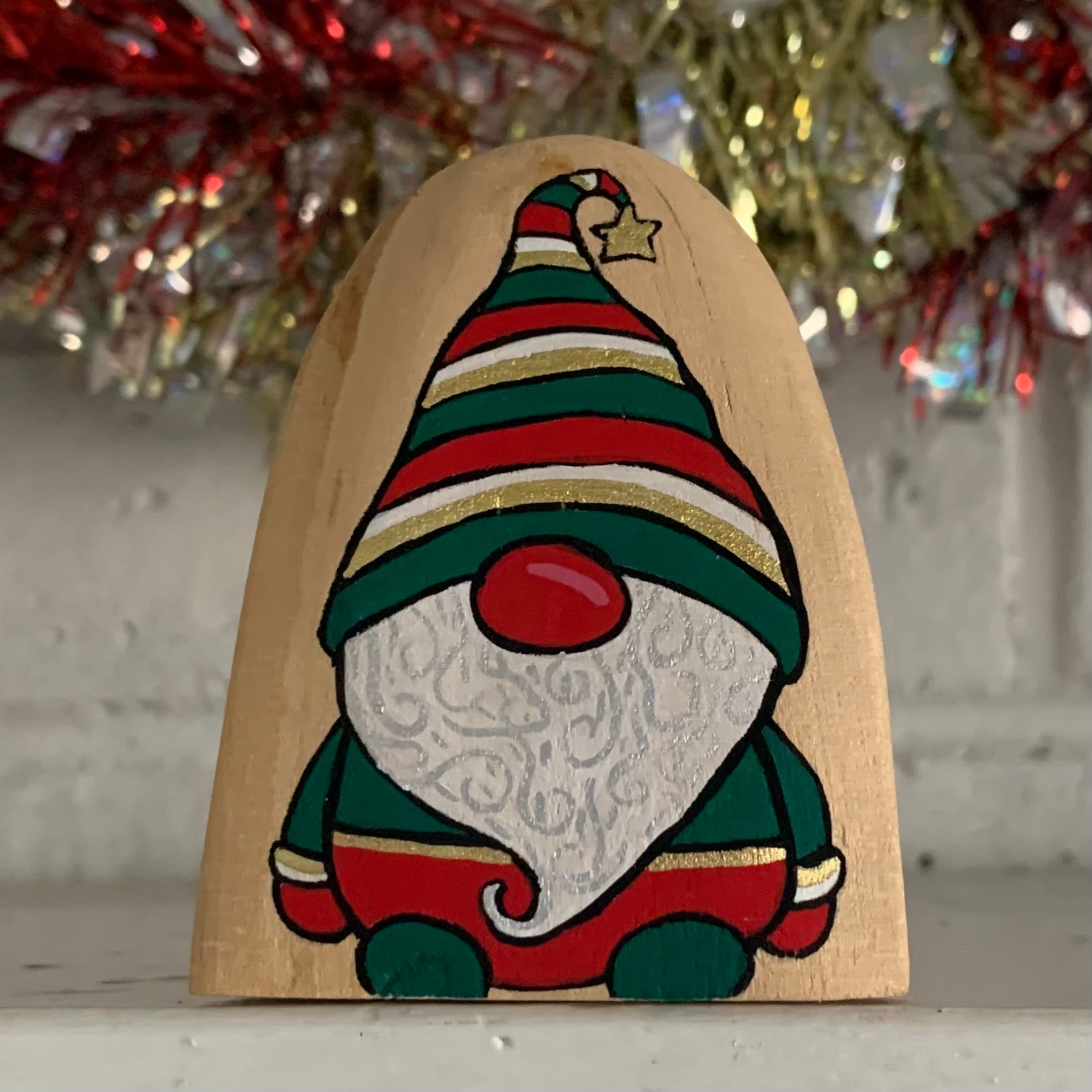 Hand Painted Wood Slice Christmas Ornaments Snowman Gnome