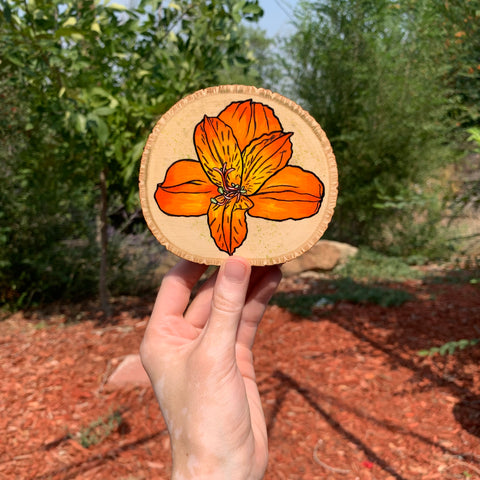 Orange Peruvian Lily Wooden Coaster