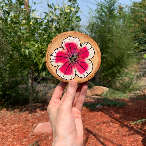 Pink and White Petunia Wooden Coaster