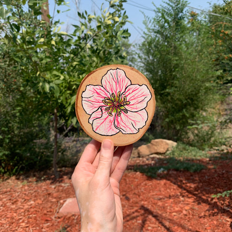 Pink Geranium Wooden Coaster