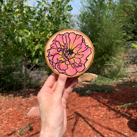 Pink Rose Wooden Coaster