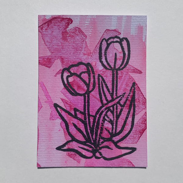 Pink Tulip Mini Linoleum Print