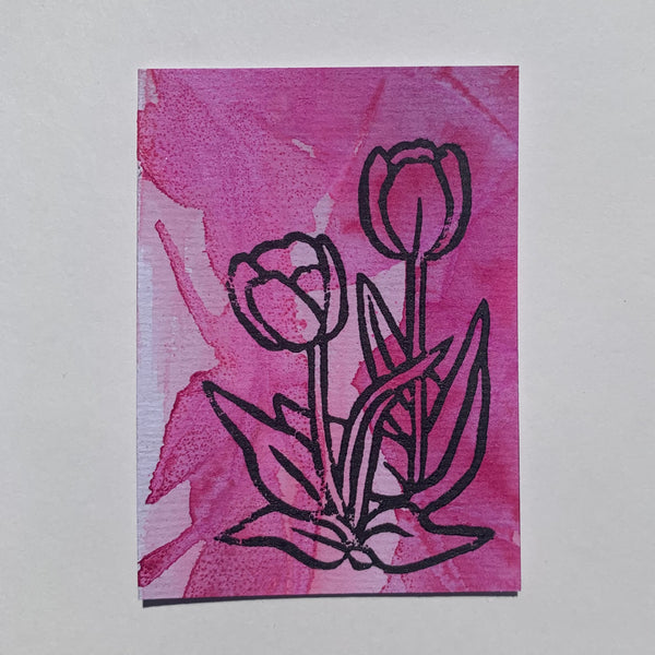 Pink Tulip Mini Linoleum Print