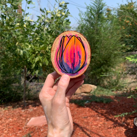 Pink Tulip Wooden Coaster