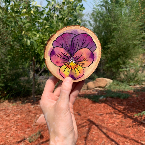 Purple Pansy Wooden Coaster