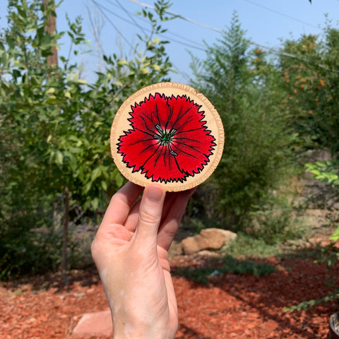 Red Dianthus Wooden Coaster