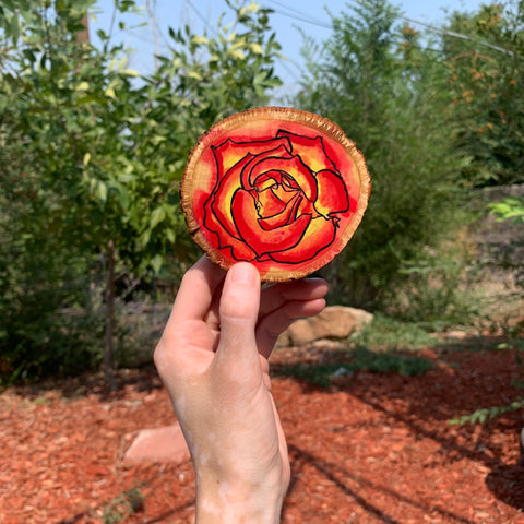 Red Rose Wooden Coaster