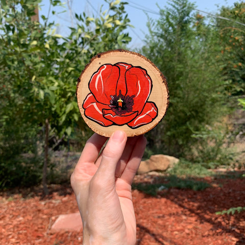 Red Tulip Wooden Coaster